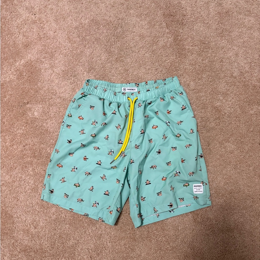 OSMAN Mint Green Swim Shorts with Yellow Accents